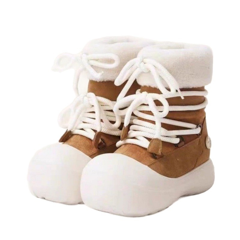 Zees Thick-Soled Warm Furry Snow Short For Women 2025 New Winter Height-Increasing Moon Ugly-Cute Ski High Boots_voghion.com