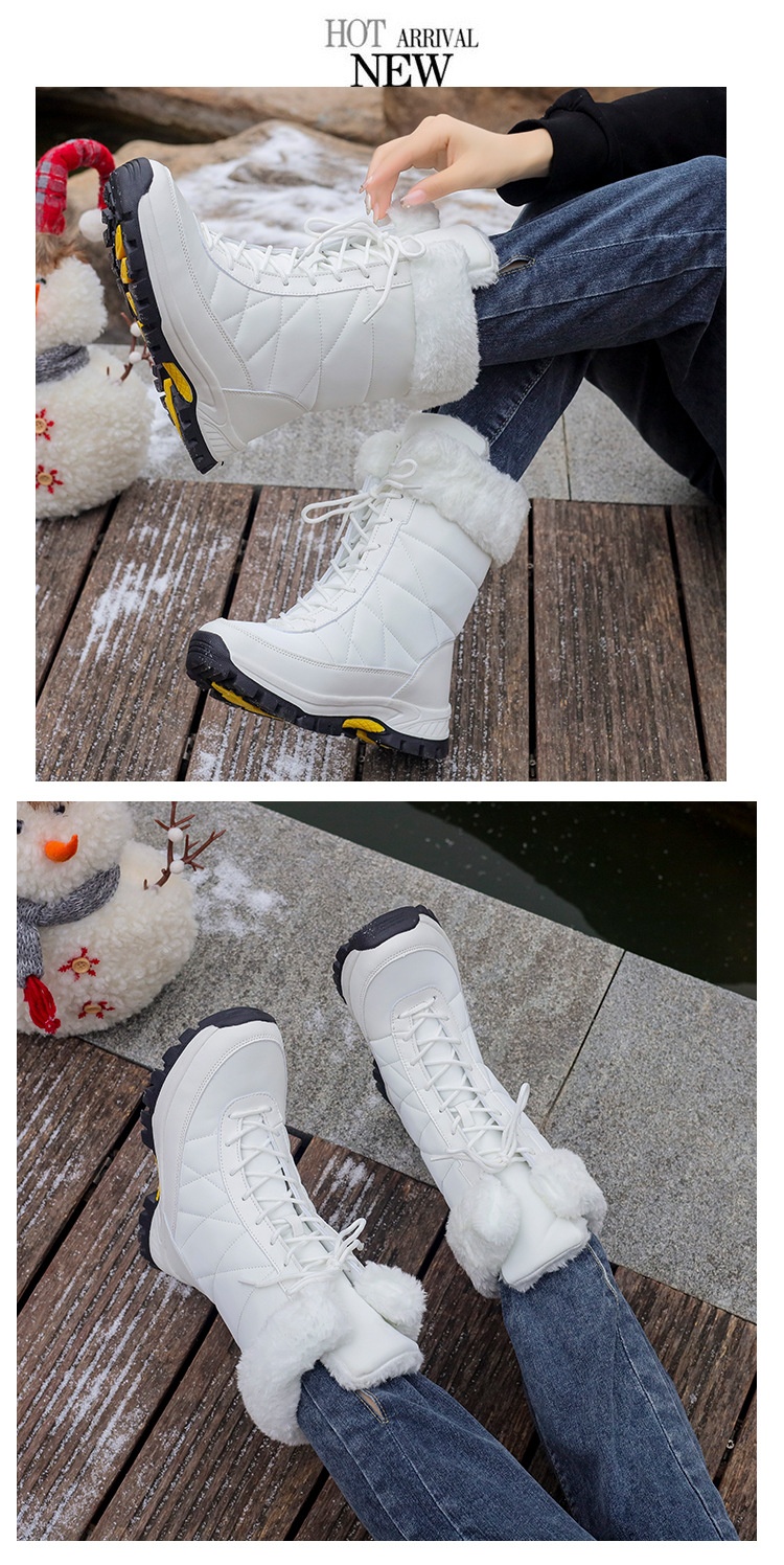 Zees 2025 Damen-Winterskischuhe, warm mit Fleece gefüttert, hohe Schnürschuhe aus Baumwolle, rutschfeste Wanderschuhe_voghion.com