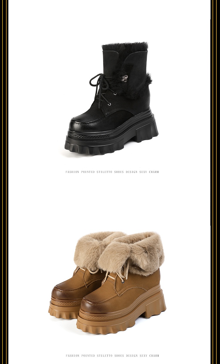 Botas de neve Zees de cano curto com cadarço, solado grosso e aumento de altura de 10 cm, para mulheres, ideais para esqui de inverno ao ar livre, em algodão quente._voghion.com