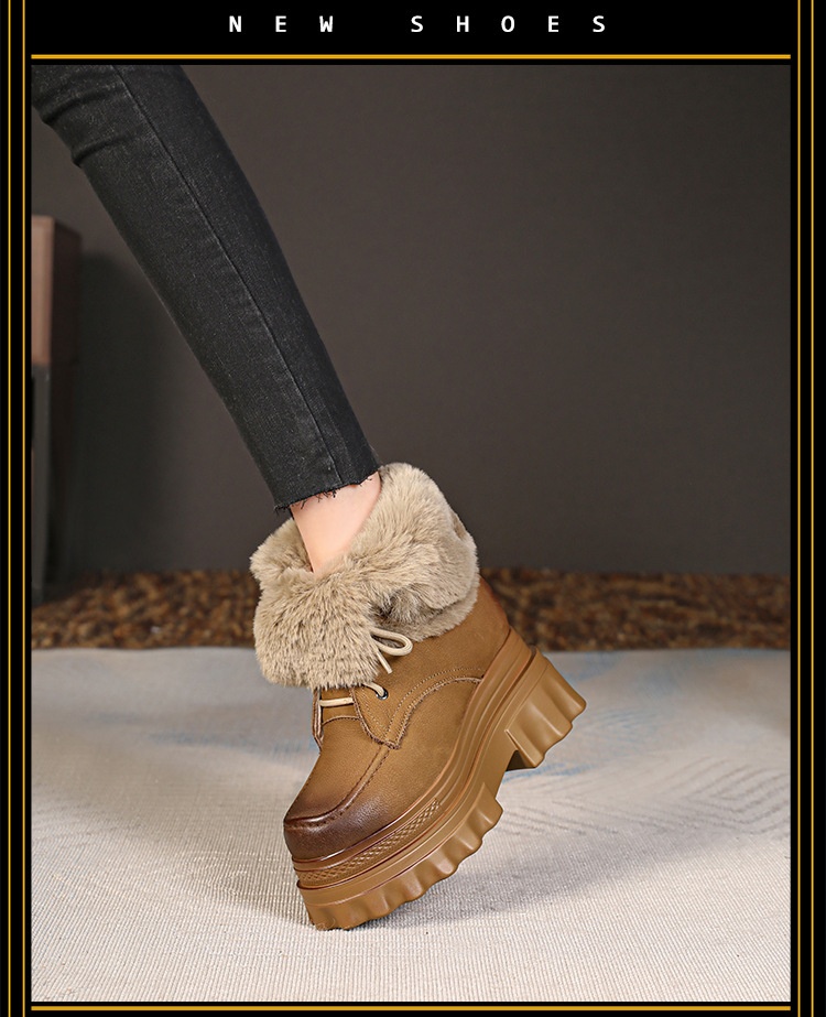 Botas de neve Zees de cano curto com cadarço, solado grosso e aumento de altura de 10 cm, para mulheres, ideais para esqui de inverno ao ar livre, em algodão quente._voghion.com