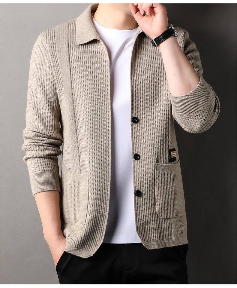 boy Boy Boy Boy Live Streaming Off-Site Dropshipping Autumn Winter Cardigan Men Solid Color Casual Men's Versatile Jacquard Knitted_voghion.com