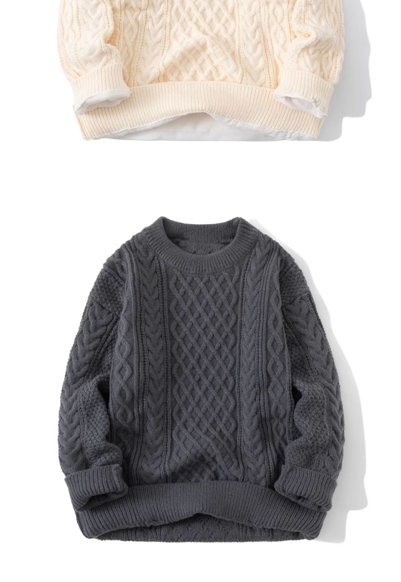 boy Boy Boy Boy Twist Sweater For Men, Autumn And Winter New Retro Japanese Style Round Neck Loose Fit, Fleece Lined, Thickened Sweater,_voghion.com