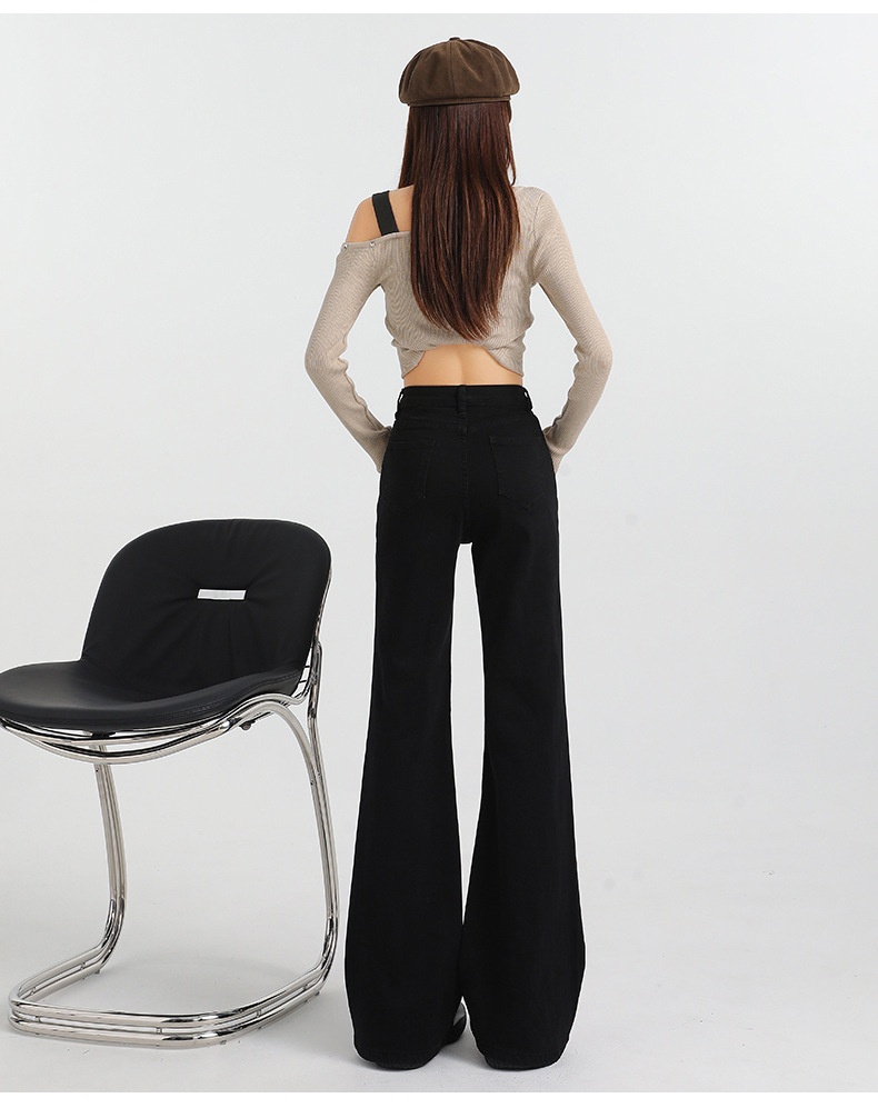 ChicShe 2024 Herfst Winter Nieuwe Losse Fit Hoge Taille Afslankende Uitlopende Zwarte Jeans Voor Vrouwen Beenverlenging_voghion.com