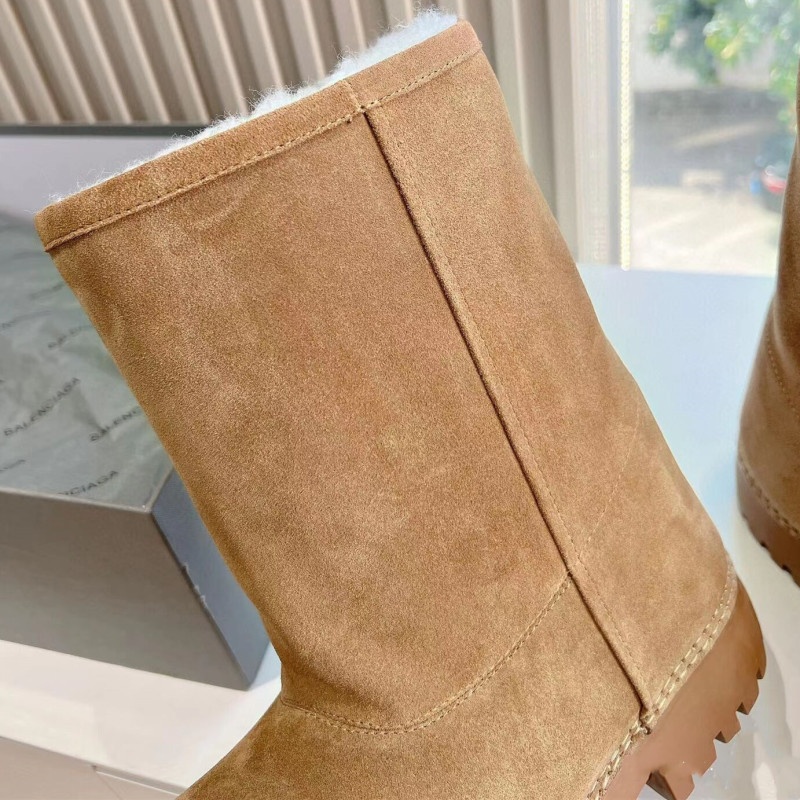 Zees Cowhide Genuine Wool Ugly Cute Big Toe Snow Couple Men And Women Thickened Warm Cotton Shoes Thick Sole Mid-Calf Ski_voghion.com