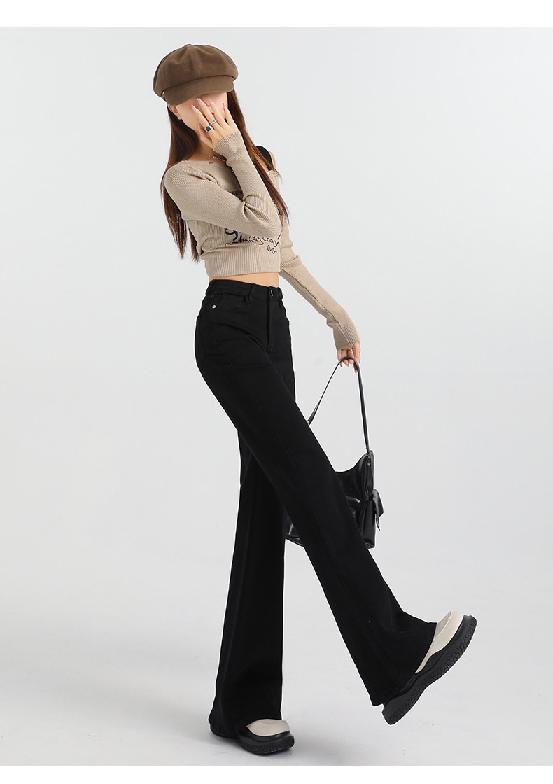 ChicShe 2024 Herfst Winter Nieuwe Losse Fit Hoge Taille Afslankende Uitlopende Zwarte Jeans Voor Vrouwen Beenverlenging_voghion.com