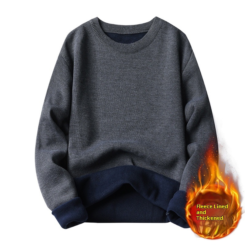 Maglione invernale da uomo, in pile spesso e largo, tinta unita, con scollo rotondo, lavabile in lavatrice, lavorato a maglia, per uomo_voghion.com