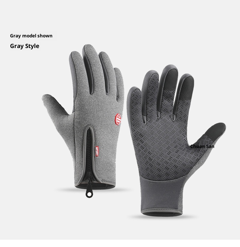 boy Boy Cross-Border Zipper Outdoor Sports Men Autumn Winter Cycling Riding Fleece Touchscreen Waterproof Hiking Gloves_voghion.com