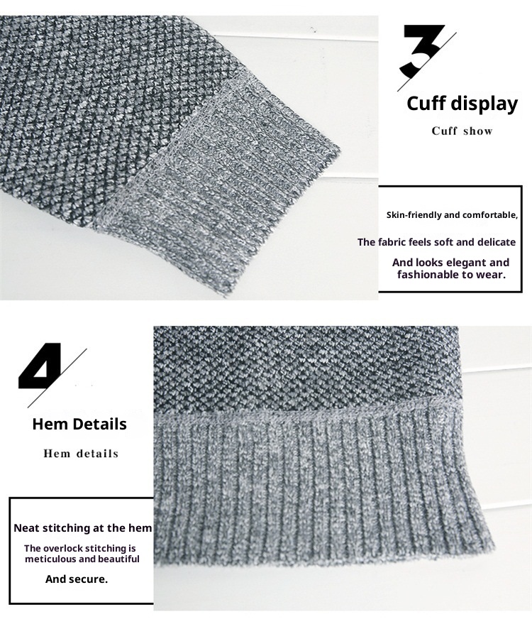 Jungen-Strickjacke aus dickem Fleece, Herren-Freizeitstrickjacke mit Stehkragen, Halbstrickjacke 8146#_voghion.com