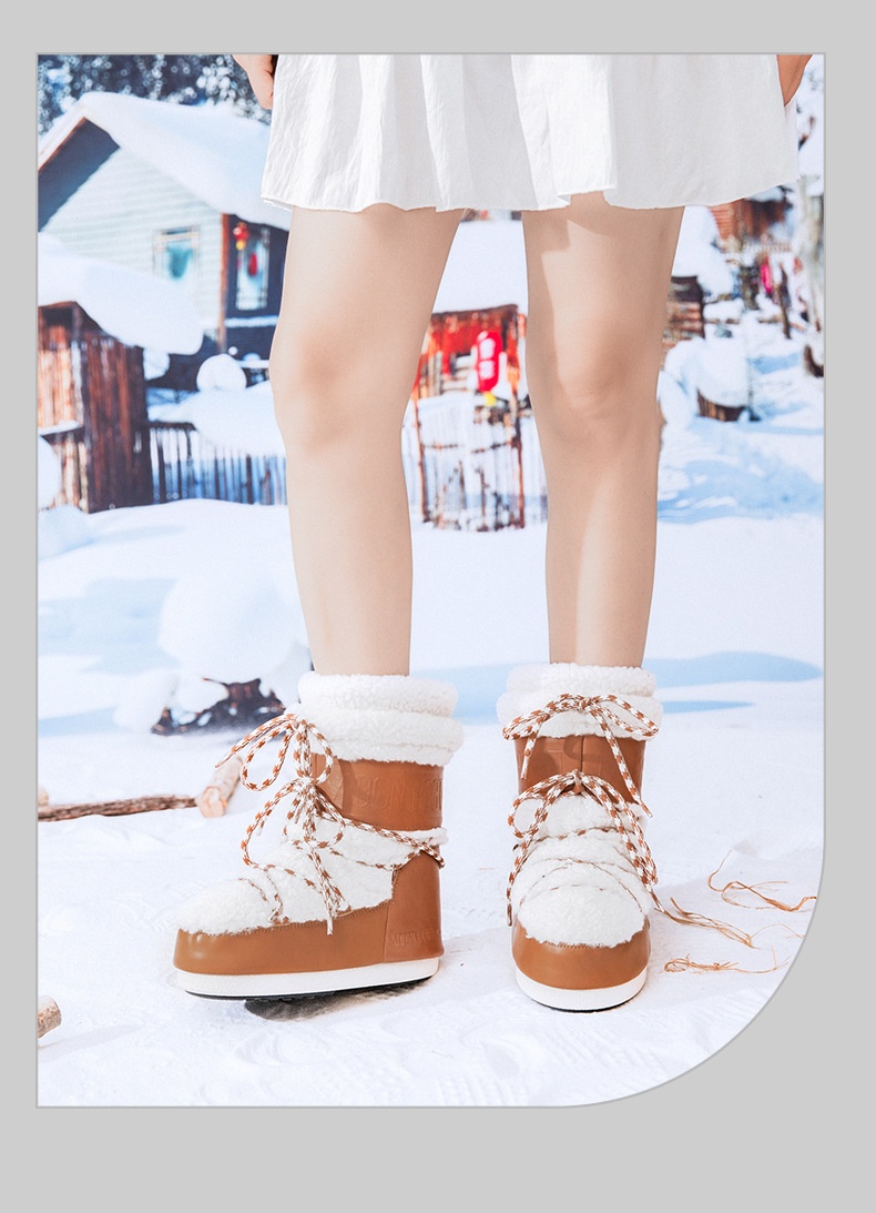 Zees Space 2025 Winter Ski Parent-Child Internet Celebrity Same Style Mid-Calf Thickened Plush Northeast Snow Country Moon_voghion.com
