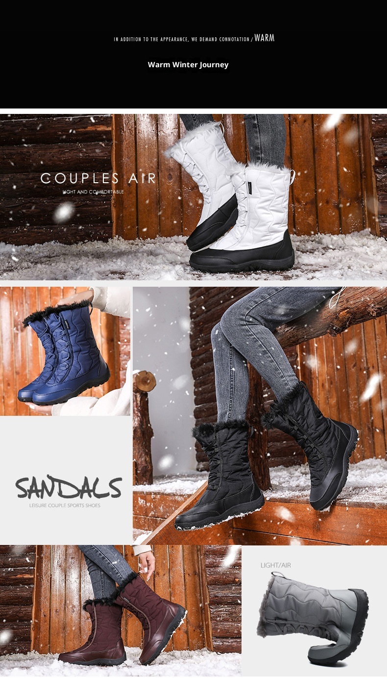 Botas antiderrapantes Zees Cross-Border para mulheres, ideais para esqui em regiões com neve no nordeste dos EUA. Forradas com lã, grossas e quentes._voghion.com