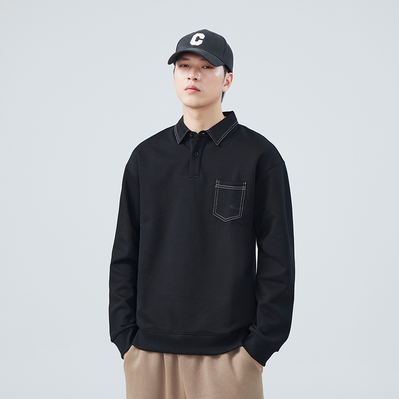 boy Boy 2024 Spring And New American Style Trendy Brand Sweatshirt Men's Turn-Down Collar Autumn Heavyweight High Street Polo_voghion.com