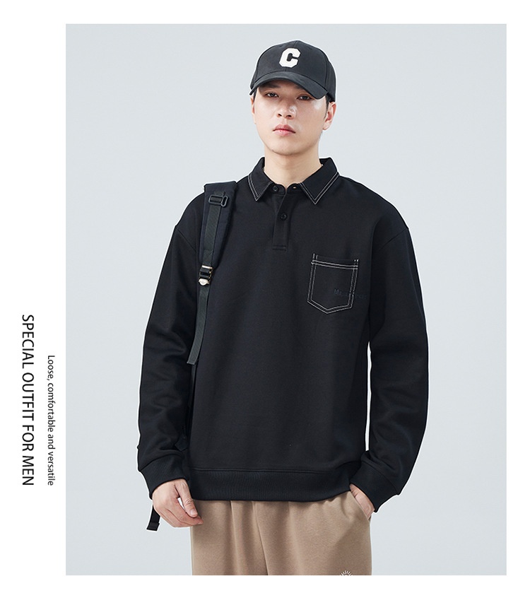 boy Boy 2024 Spring And New American Style Trendy Brand Sweatshirt Men's Turn-Down Collar Autumn Heavyweight High Street Polo_voghion.com