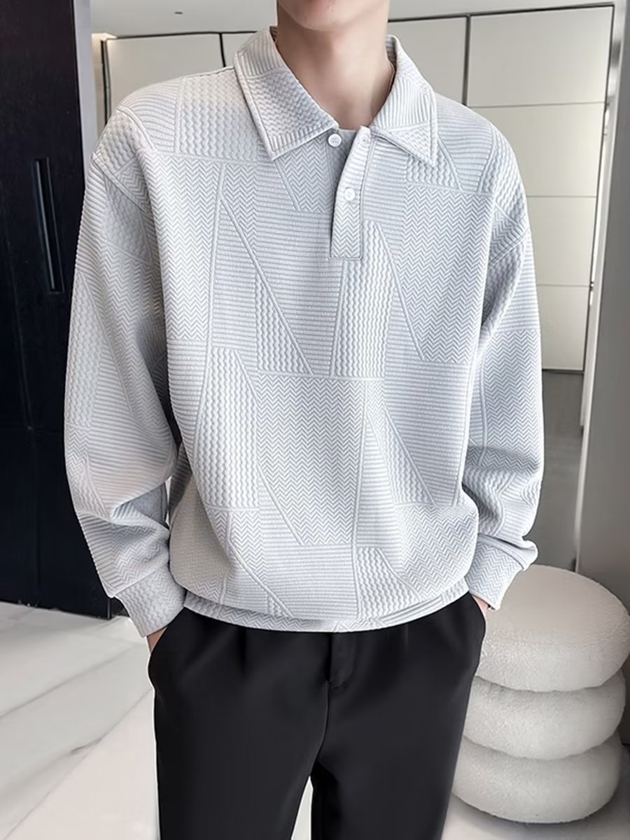 Polo da uomo con colletto rovesciato, modello primavera-autunno a nido d'ape, elegante e alla moda, versatile, casual e matura_voghion.com