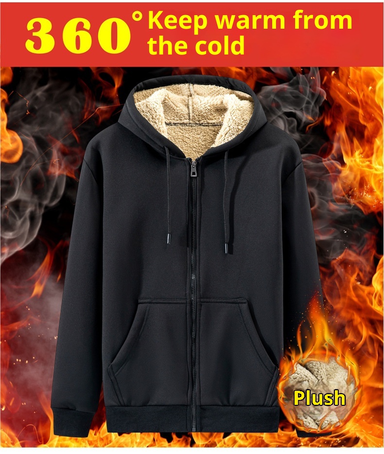 Herren-Sweatshirt/Cardigan aus Lammwolle für Herbst/Winter – warm, mit Kapuze und Reißverschluss, vielseitig, lässig, fleecegefüttert und dick gefüttert._voghion.com