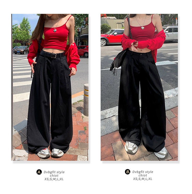 ChicShe YC&2 Color Retro High Waist Loose Wide Leg Pants Draped Floor-Length Pleated Versatile Slimming Straight Jeans For Women_voghion.com