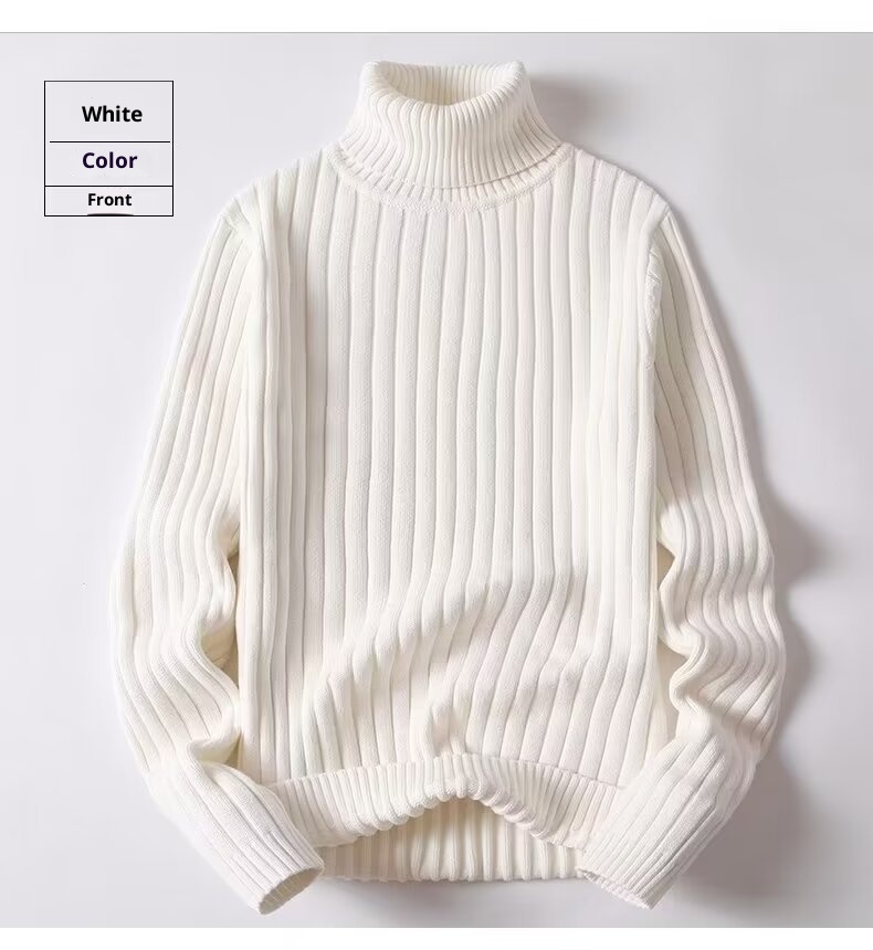 Pull à col roulé en maille torsadée unie pour homme, col rabattu, style tendance et ajusté, en maille épaisse._voghion.com