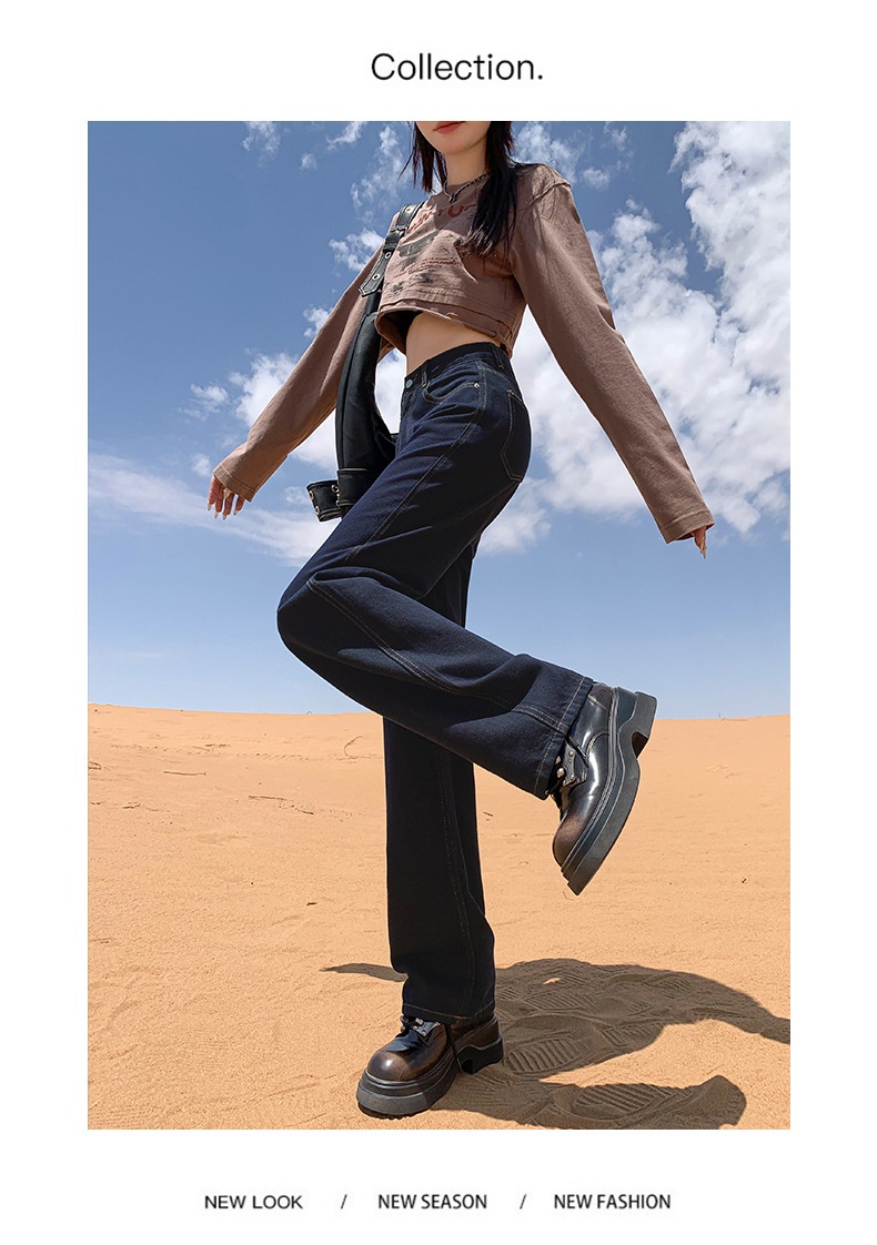 ChicShe American Style Dark Blue Fleece-Lined Jeans Women, New Autumn And Winter Design, Slim Fit Narrow Straight Pants For_voghion.com