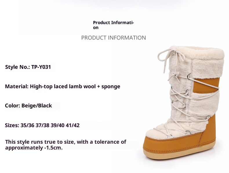 Zees 2025 New Thickened Ski Space With Lamb Wool Fur Patchwork High Tube Snow Boots For Export To Europe And America_voghion.com