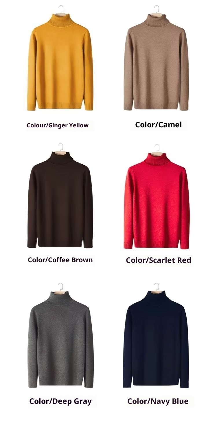 boy Boy Boy Boy Autumn Winter New High Collar Sweater Men Solid Color Inner Layer Knitted Men's Casual Business Slim Fit Base Shirt_voghion.com