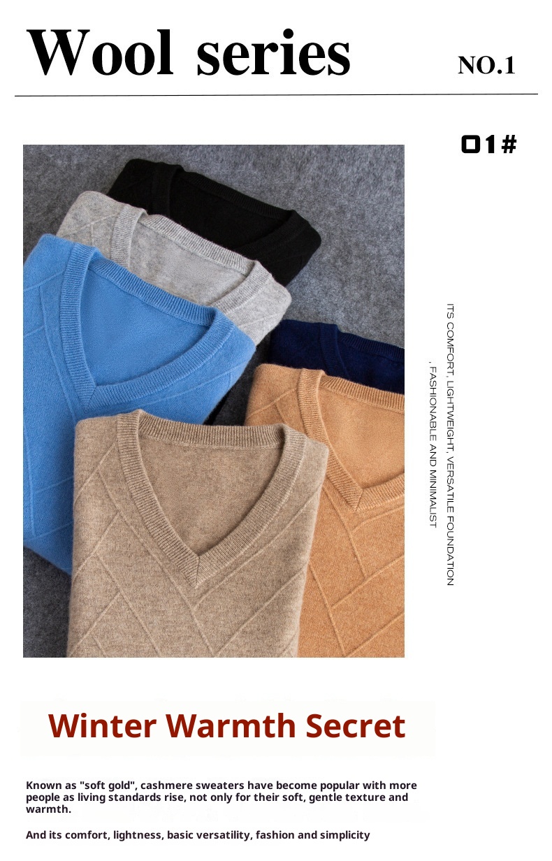 Maglione spesso da uomo in pura lana con scollo a V, autunno inverno 2024, nuovo modello casual da lavoro, con scollo a cuore_voghion.com