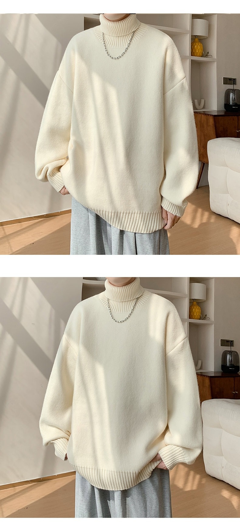 boy Boy Boy Boy Turnable High Collar Men Winter Plus Size Trendy Loose Fit Versatile Knitted Sweater Casual Inner Layer Base Shirt_voghion.com