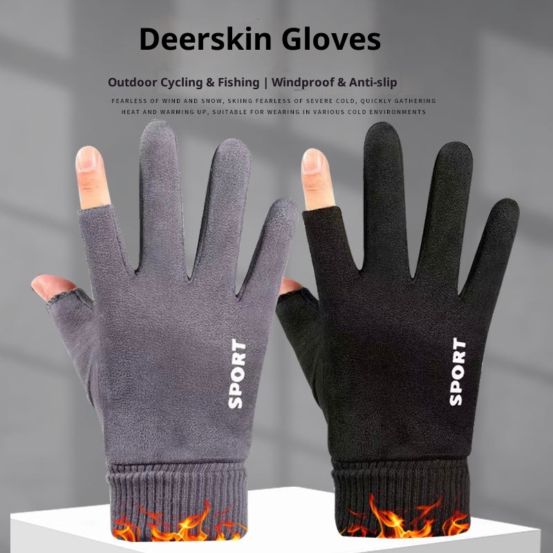 boy Boy Men's Winter Warm Fleece-Lined Touchscreen For Outdoor Riding, Driving, Motorcycle, Delivery, Suede Courier Gloves_voghion.com
