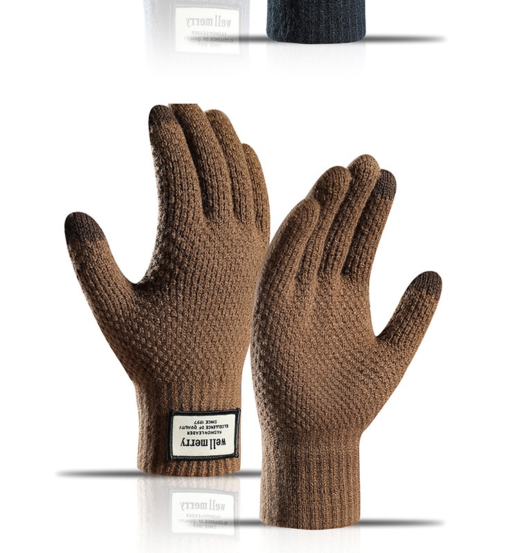 boy Boy Factory Direct Knitted Autumn Winter Large Size Men's Fleece Lined Thick Jacquard Warm Wool Touchscreen Gloves_voghion.com