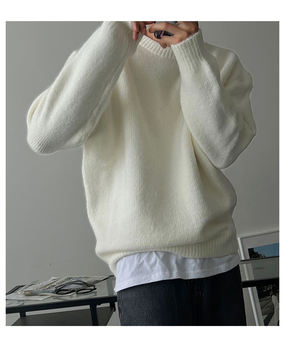 boy Boy Boy Boy Solid Color Drop Shoulder Round Neck Knitted Sweater For Men, Spring And Autumn Lazy Basic Versatile Sweater, Warm_voghion.com