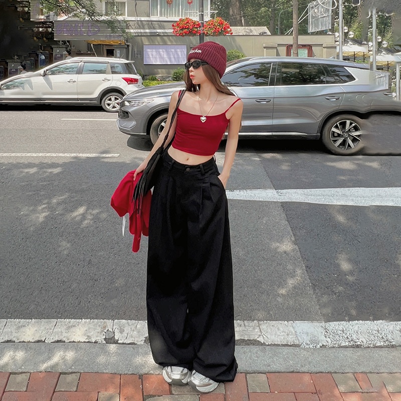 ChicShe YC&2 Color Retro High Waist Loose Wide Leg Pants Draped Floor-Length Pleated Versatile Slimming Straight Jeans For Women_voghion.com