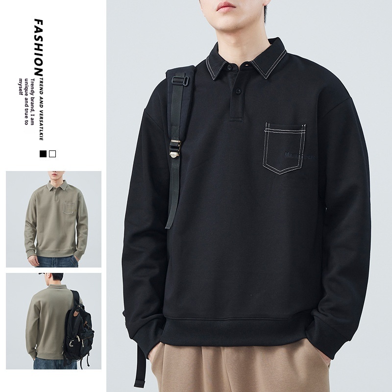 boy Boy 2024 Spring And New American Style Trendy Brand Sweatshirt Men's Turn-Down Collar Autumn Heavyweight High Street Polo_voghion.com
