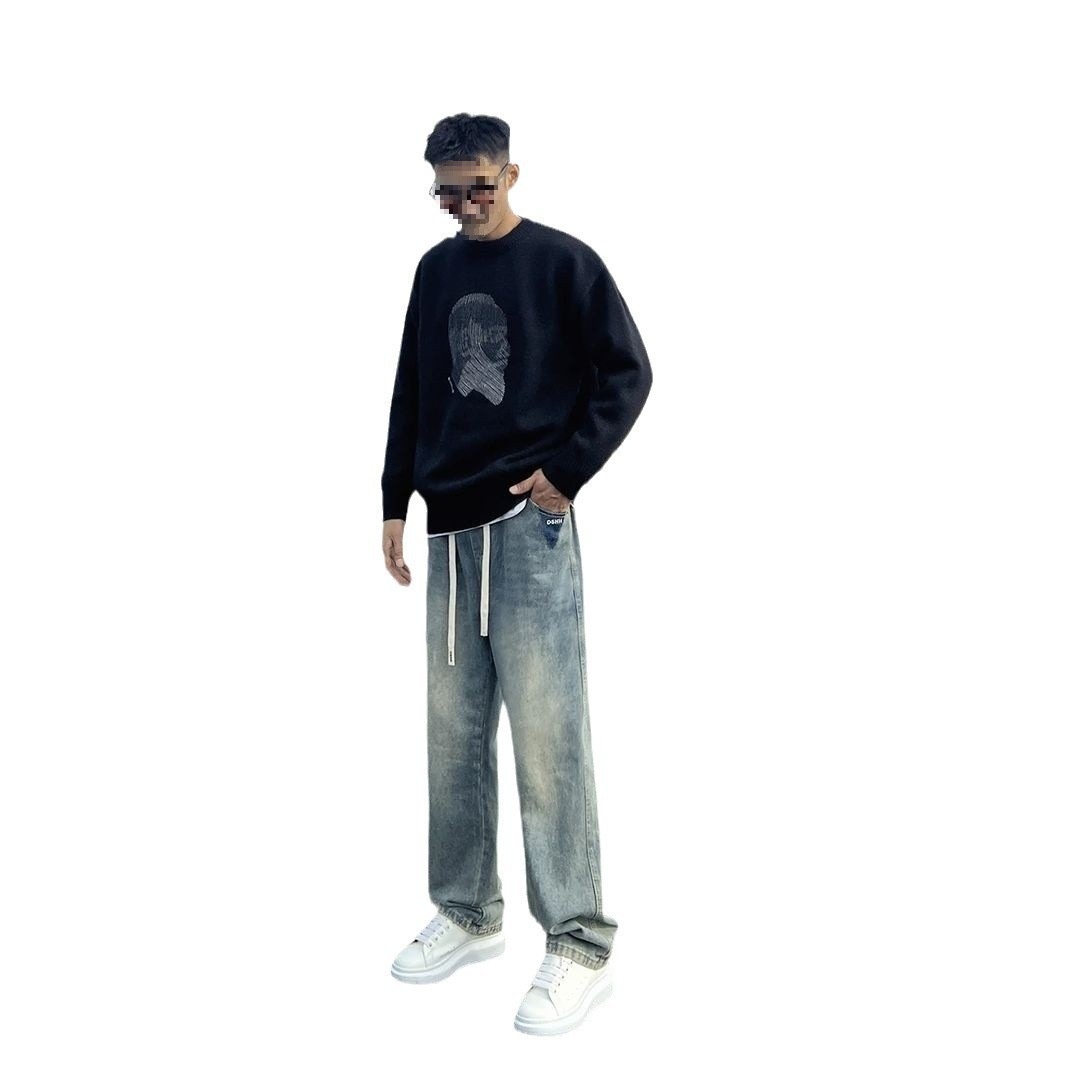 Herren-Pullover mit Rundhalsausschnitt, Herbst/Winter-Trendmarke, stylischer, lässiger und vielseitiger Strickpullover in Schwarz_voghion.com