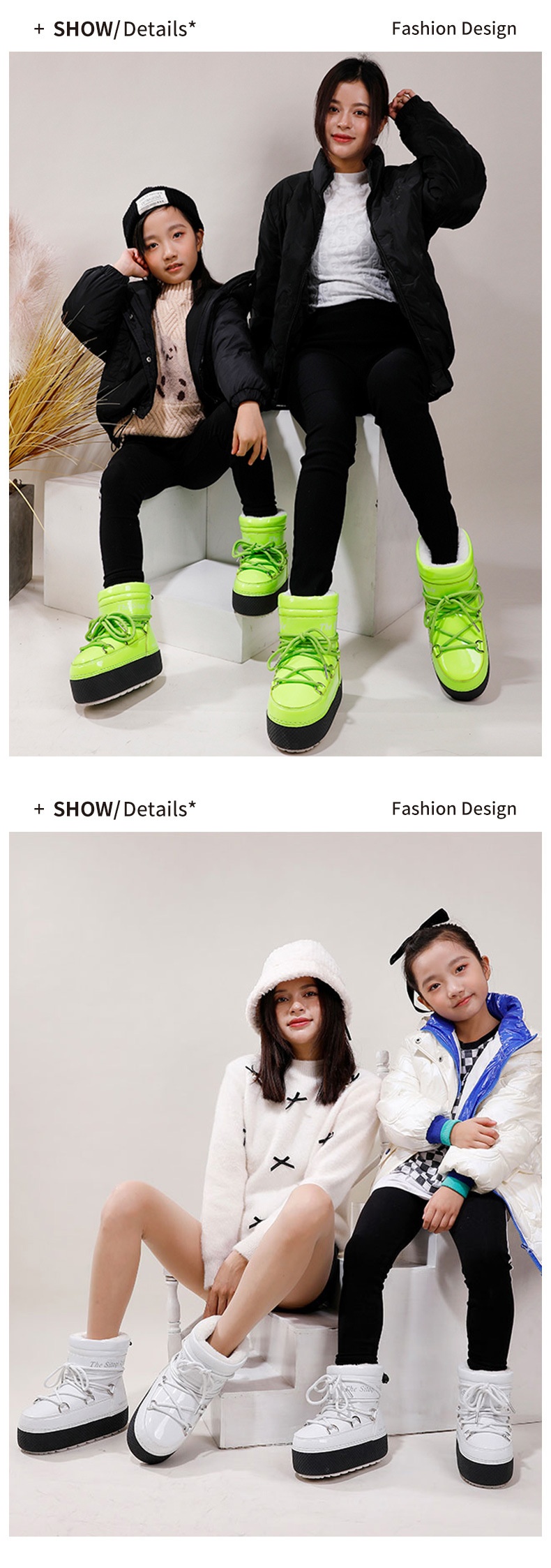 Zees Distribution Winter Parent-Child Style Sand Tea Color Ski Cross-Border Hot Sale Warm Non-Slip Thickened Mid-Calf Snow_voghion.com