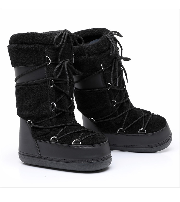Zees 2025 New Thickened Ski Space With Lamb Wool Fur Patchwork High Tube Snow Boots For Export To Europe And America_voghion.com