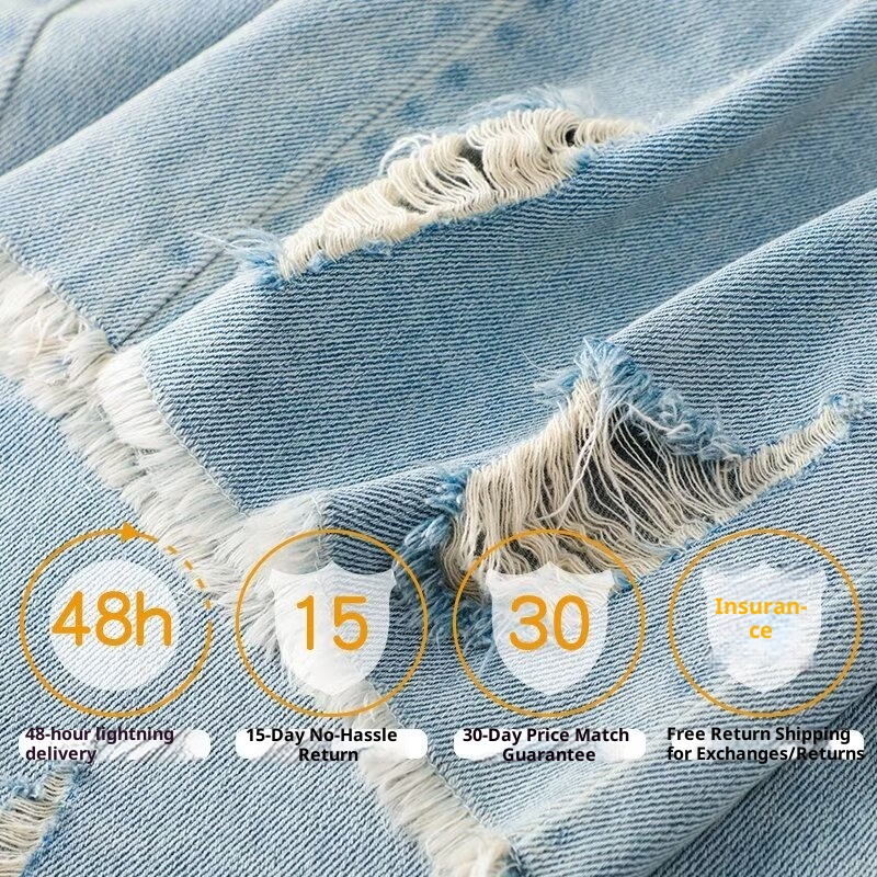 ChicShe Light Color Ripped Jeans Women 2024 New Summer Thin High Waist Loose Straight-leg Wide Leg Cropped Pants_voghion.com