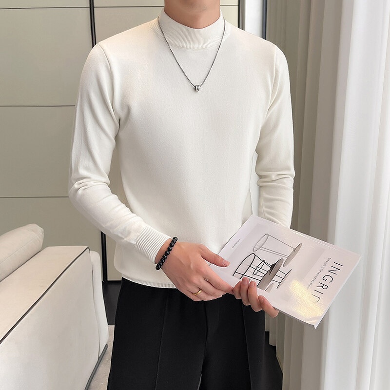 boy Boy Boy Boy Fanwo FW9922 2024 Winter Half Turtleneck High-Quality One-Piece Fleece Sweater Base Layer Slightly Wide Version Non-Iron_voghion.com