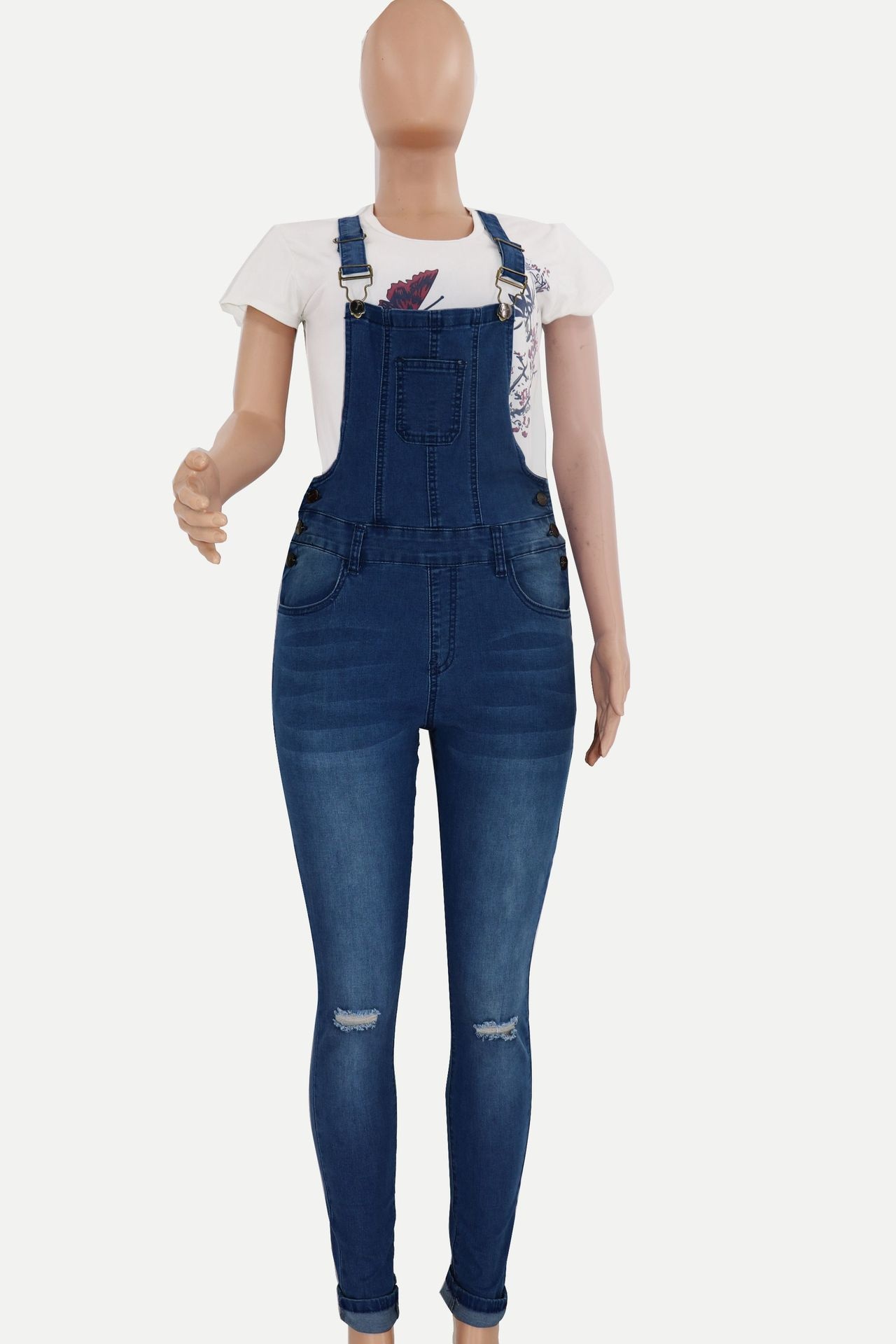 ChicShe 2023 Women's In-Stock European And American Cross-Border Distressed Washed Jeans Overalls_voghion.com
