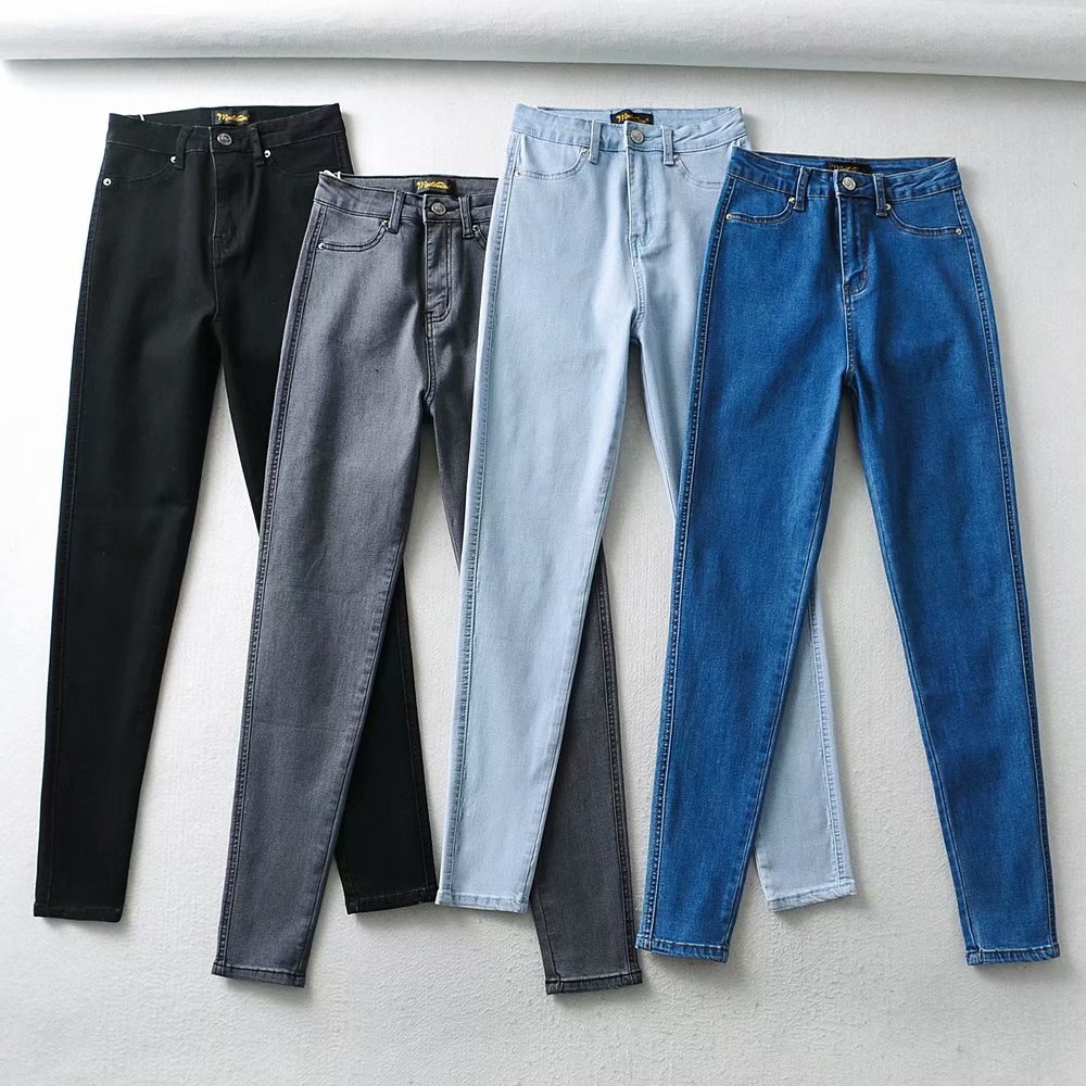 ChicShe Europese en Amerikaanse stijl elastische slanke hoge taille afslankende denim dames, herfstbroek met billifting, gewassen potlood_voghion.com