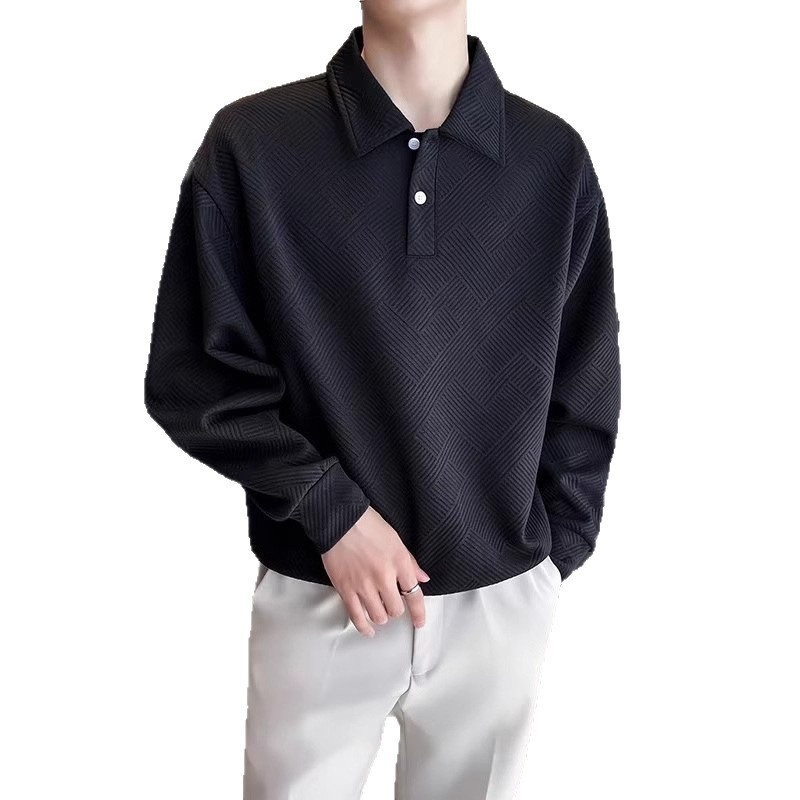 Polo da uomo con colletto rovesciato, modello primavera-autunno a nido d'ape, elegante e alla moda, versatile, casual e matura_voghion.com