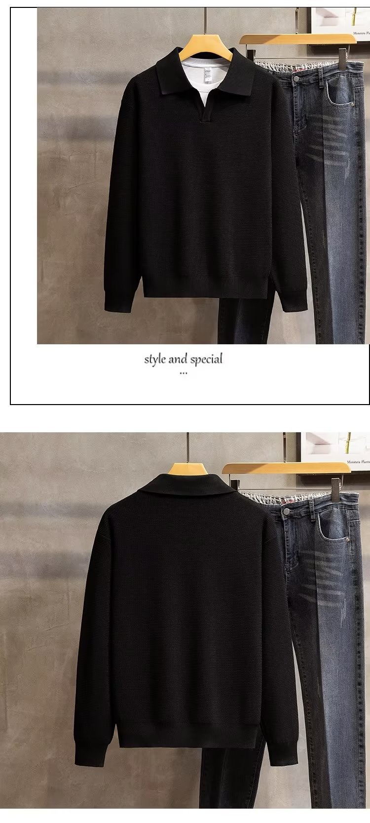 boy Boy Turn-Down Collar Knit Autumn Winter 2022 New Style Men High-End Trendy Pullover Long Sleeve Polo Sweater_voghion.com