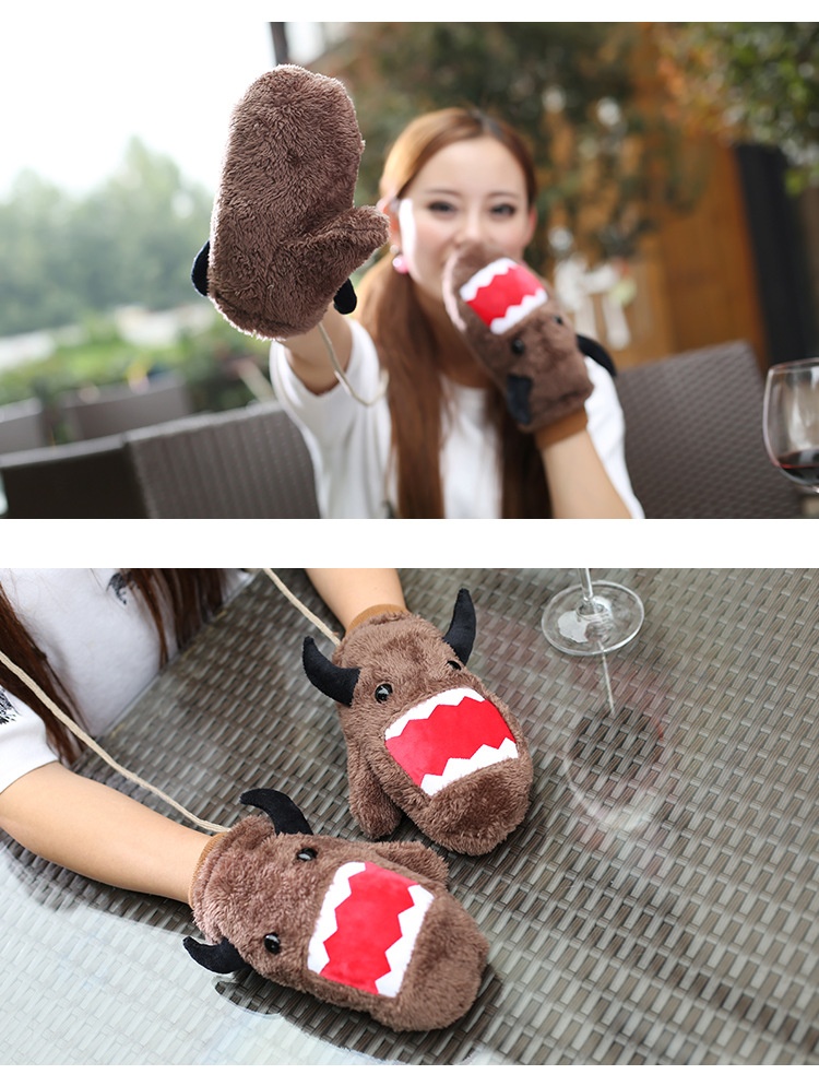 boy Boy Autumn Warm Gloves Plush Thickened Cute Neck Hanging Fashion Windproof Adult Black Student Full Finger Men Winter_voghion.com