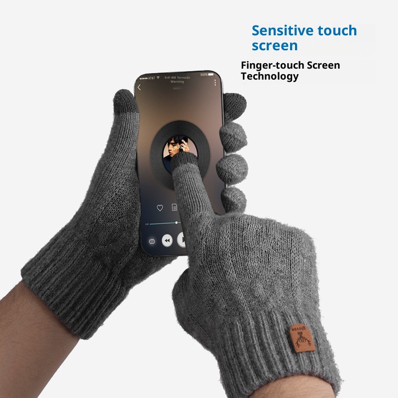 boy Boy Winter Warm Touchscreen Fleece Lined Thick Knitted Cycling Cold-Proof Men's Five-Finger Wool Gloves Cross-Border_voghion.com