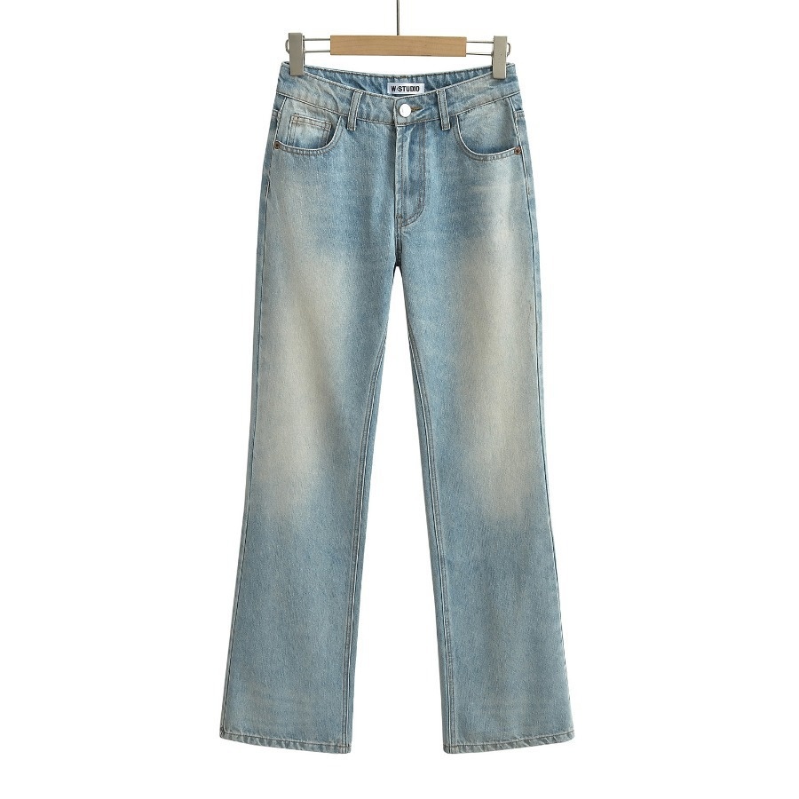 ChicShe 2025 Nieuwe INS Europese en Amerikaanse stijl gewassen witte mid-waist flared broek vloerlengte dames hoge taille afslankend_voghion.com