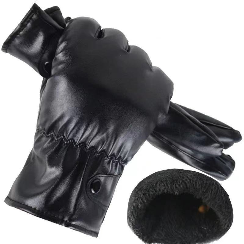 boy Boy Autumn Winter New Touchscreen Warm Fleece PU Leather Motorcycle Outdoor Fashion Windproof Coldproof Unisex Gloves_voghion.com