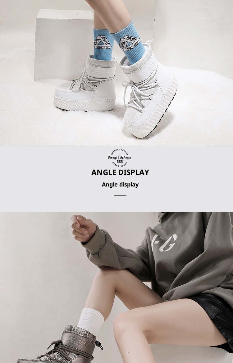 Zees Cross-Border Same Style Children's Parent-Child Snow Bright Color Ski Thick-Soled Women's Moon Thickened Waterproof_voghion.com