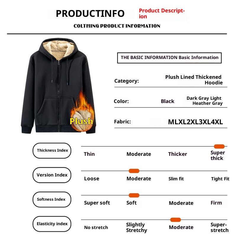 Herren-Sweatshirt/Cardigan aus Lammwolle für Herbst/Winter – warm, mit Kapuze und Reißverschluss, vielseitig, lässig, fleecegefüttert und dick gefüttert._voghion.com