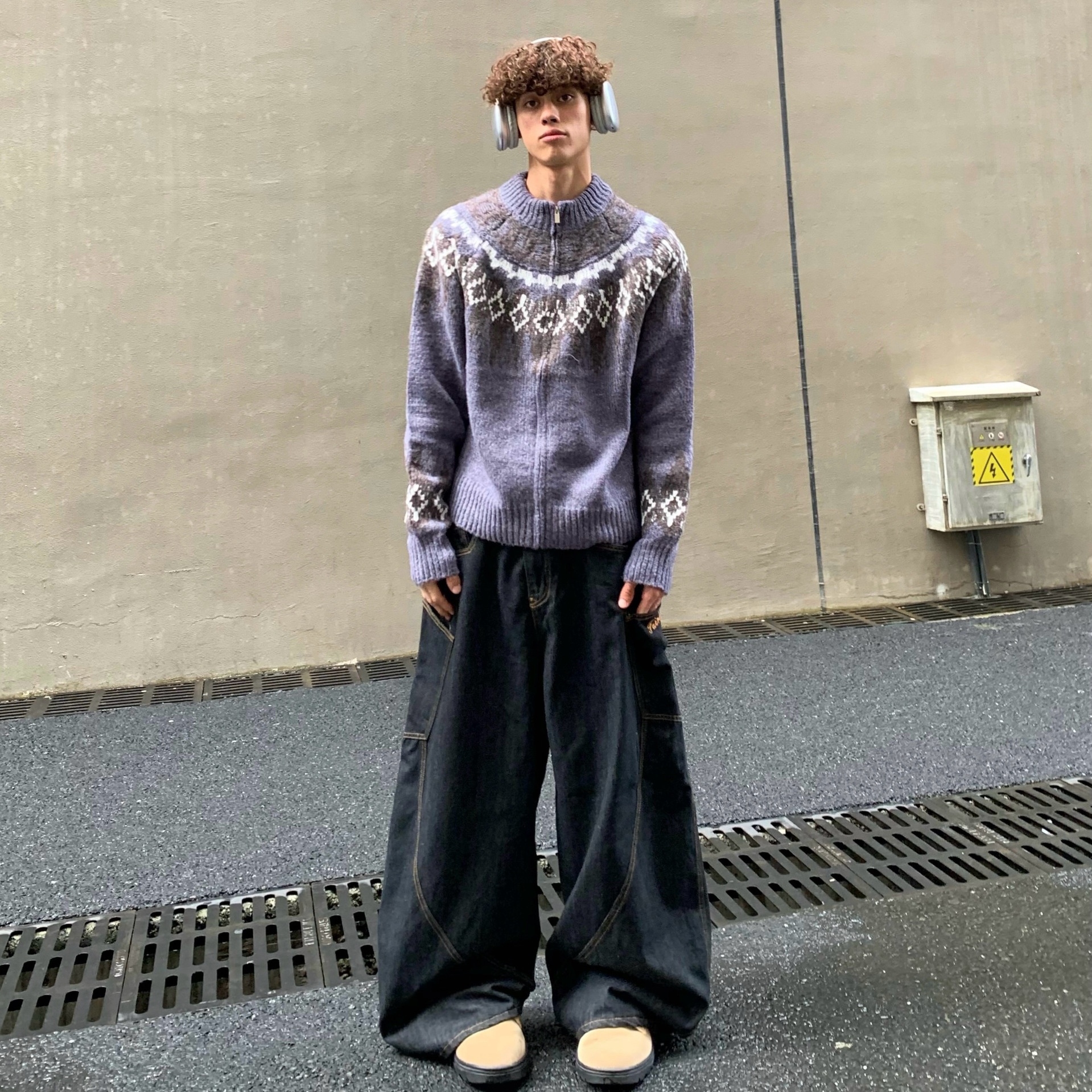 ragazzo Ragazzo Ragazzo Ragazzo Cabbage Coke American Retro Pattern Autunno Inverno Girocollo Doppia Cerniera Collo Alto Maglione Lavorato a Maglia Cardigan Giacca_voghion.com