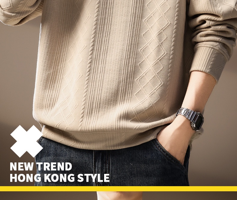 boy Boy High-Ed Frech Style Diamod Patter Jacquard Log-Sleeve Kit Sweater Me, Autum Textured Loose Fit Polo Shirt For_voghion.com