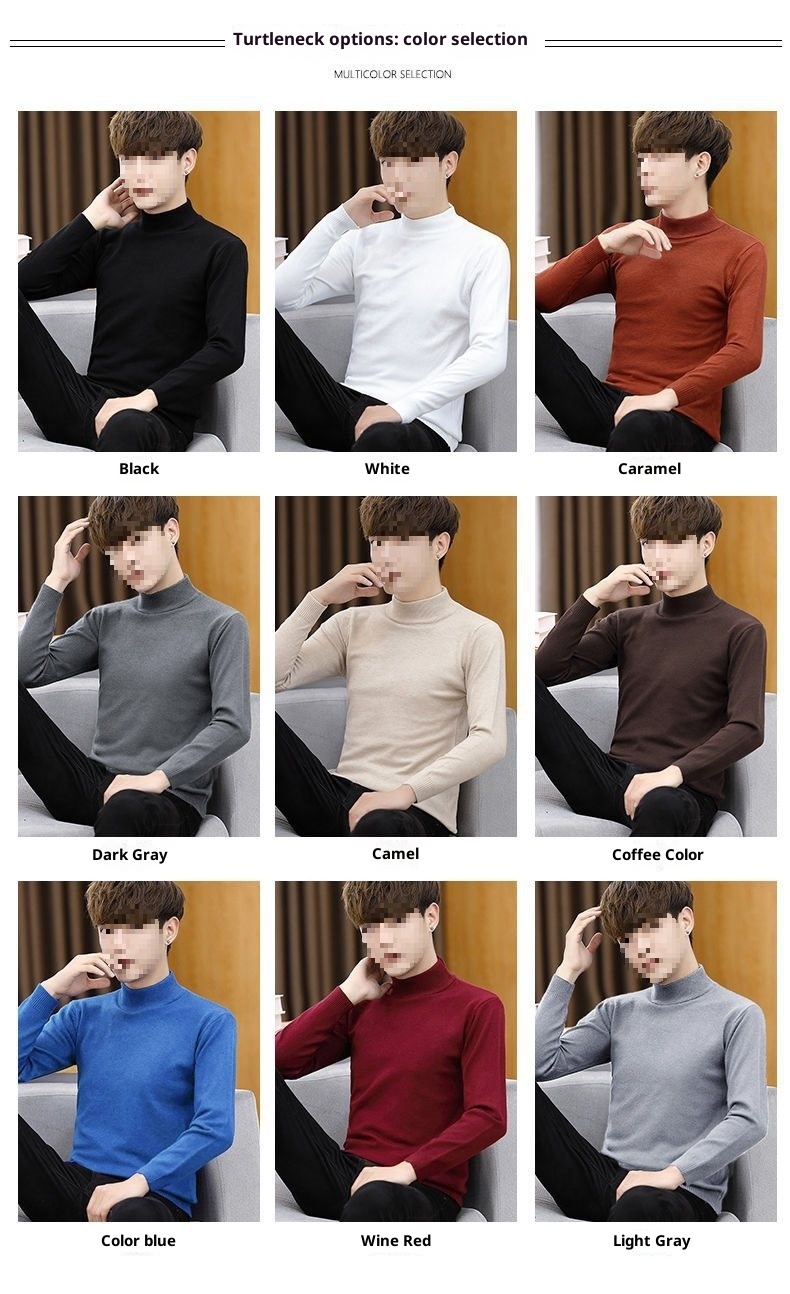boy Boy Boy Boy Cross-Border Men's Knitted Warm Base Layer Slim Fit Half Turtleneck Korean Style Inner Wear Stylish Fuzzy Sweater Top_voghion.com