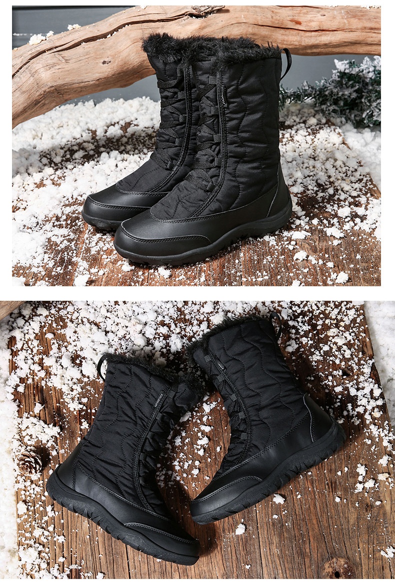 Botas antiderrapantes Zees Cross-Border para mulheres, ideais para esqui em regiões com neve no nordeste dos EUA. Forradas com lã, grossas e quentes._voghion.com