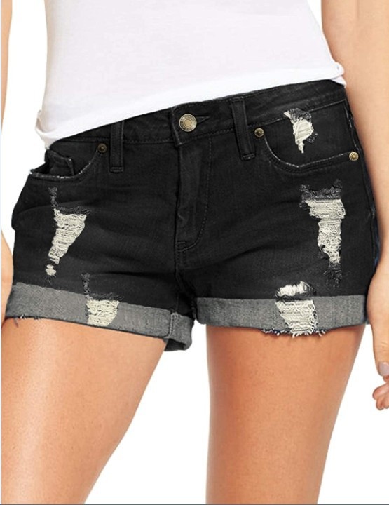 ChicShe European And American Foreign Trade Cross-Border Source Stretch Ripped Cuffed Denim Shorts For Women_voghion.com